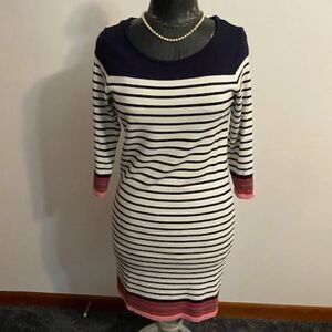 Fleur Bleue 3/4 quarter sleeves Blue, White sweater dress, size Small
